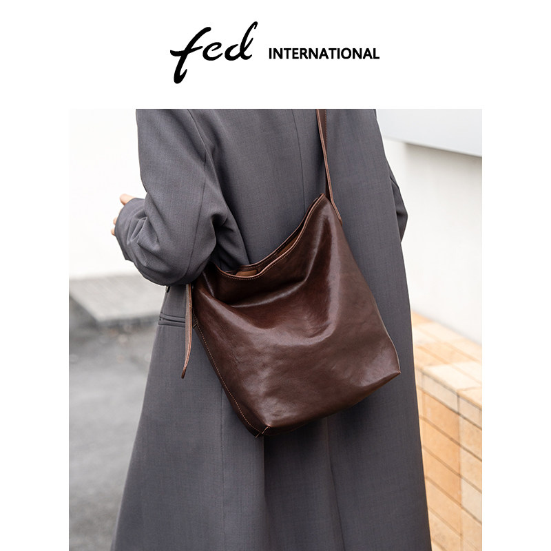 fed植鞣皮头层牛皮真皮HOBO包斜挎包单肩包腋下包水桶包BFA9091,淘宝优惠券,粉丝福利购,淘宝优惠卷