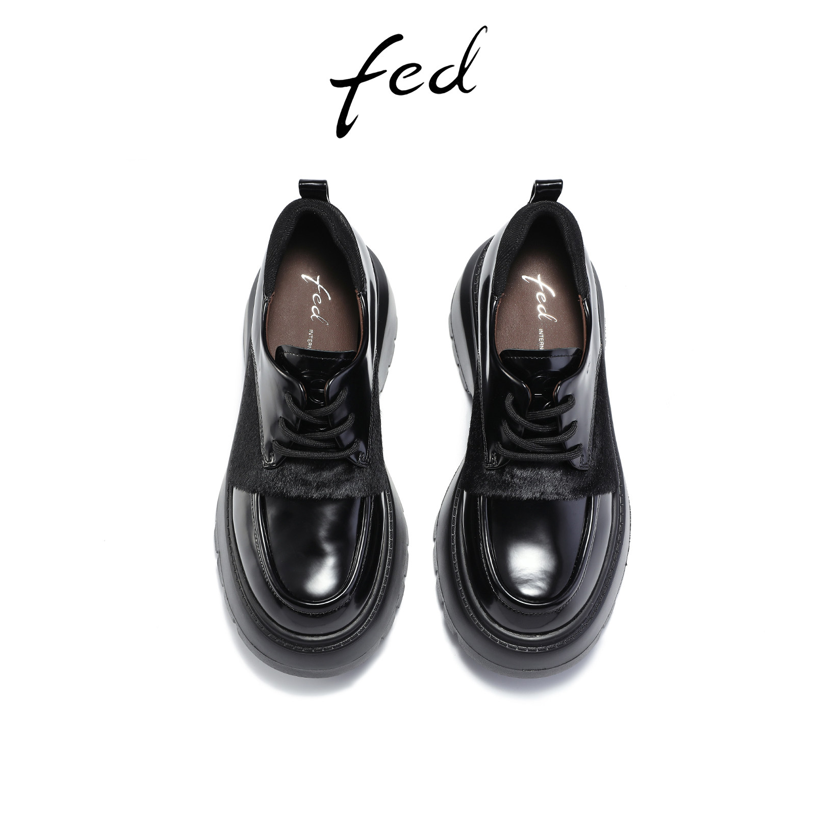fed黑色小皮鞋秋季新款女鞋厚底乐福鞋系带深口单鞋女S0905-YA821,淘宝优惠券,粉丝福利购,淘宝优惠卷