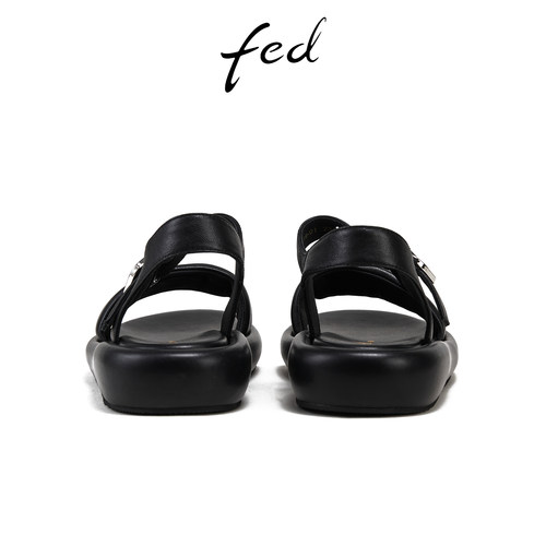 fed休闲凉鞋夏季新款女鞋黑色真皮厚底一字带凉鞋女款S0331-YA819 - 图1