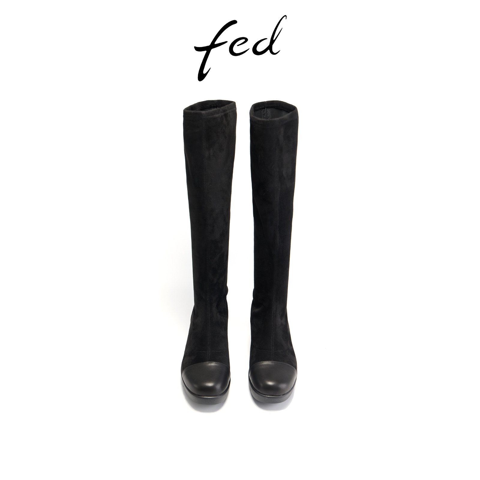 fed厚底长靴女冬季新款女靴高筒弹力靴拼接时装靴女款S1201-YA010,淘宝优惠券,粉丝福利购,淘宝优惠卷