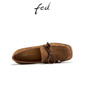 fed沙羽星痕单鞋春季新款女鞋高跟乐福鞋绒面粗跟高跟鞋女款YA171