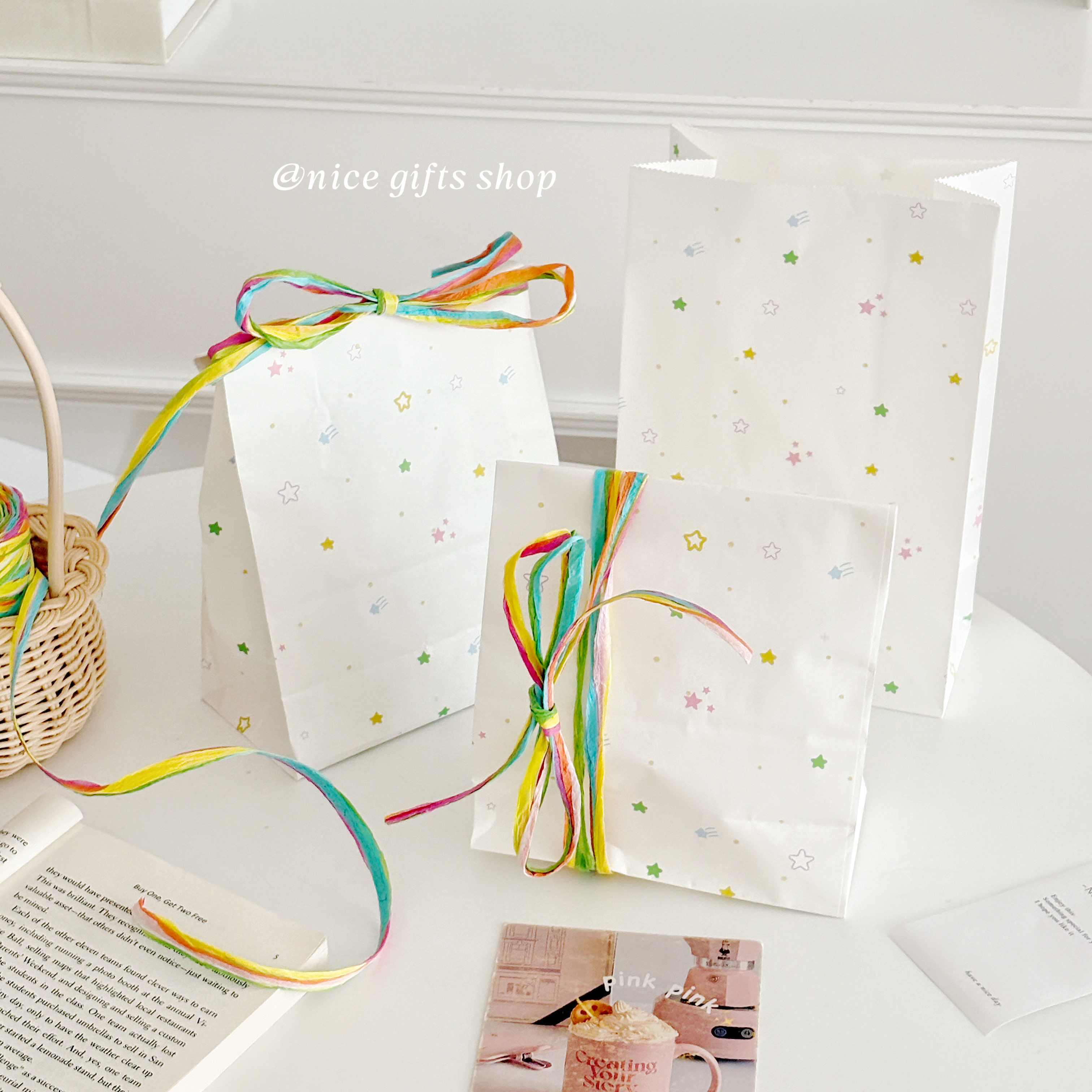 ins彩色星星牛皮纸袋出卡打包袋氛围感礼物收纳袋烘焙面包平口袋,淘宝优惠券,粉丝福利购,淘宝优惠卷