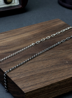 手工拼接纯银十字圆形链情侣项链