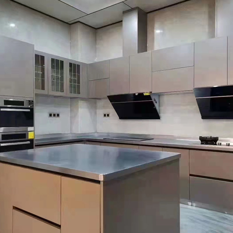 整体厨房全304不锈钢橱柜定制 家用一体式灶台柜不锈钢台面现代风 - 图1