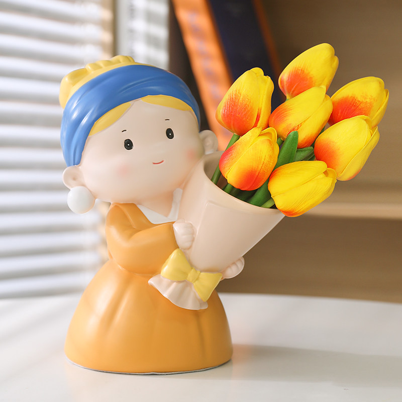珍珠女孩捧花摆件客厅插花花瓶玄关电视柜装饰办公室好物创意礼物