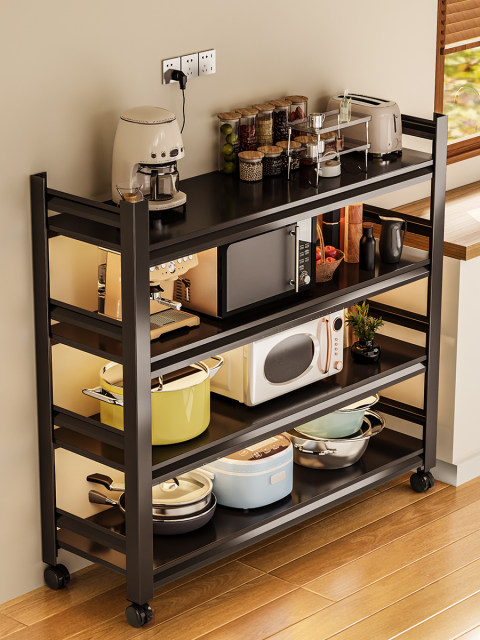 Removable kitchen storage rack for household multi-function floor-standing multi-layer wheeled storage rack for microwave oven storage rack