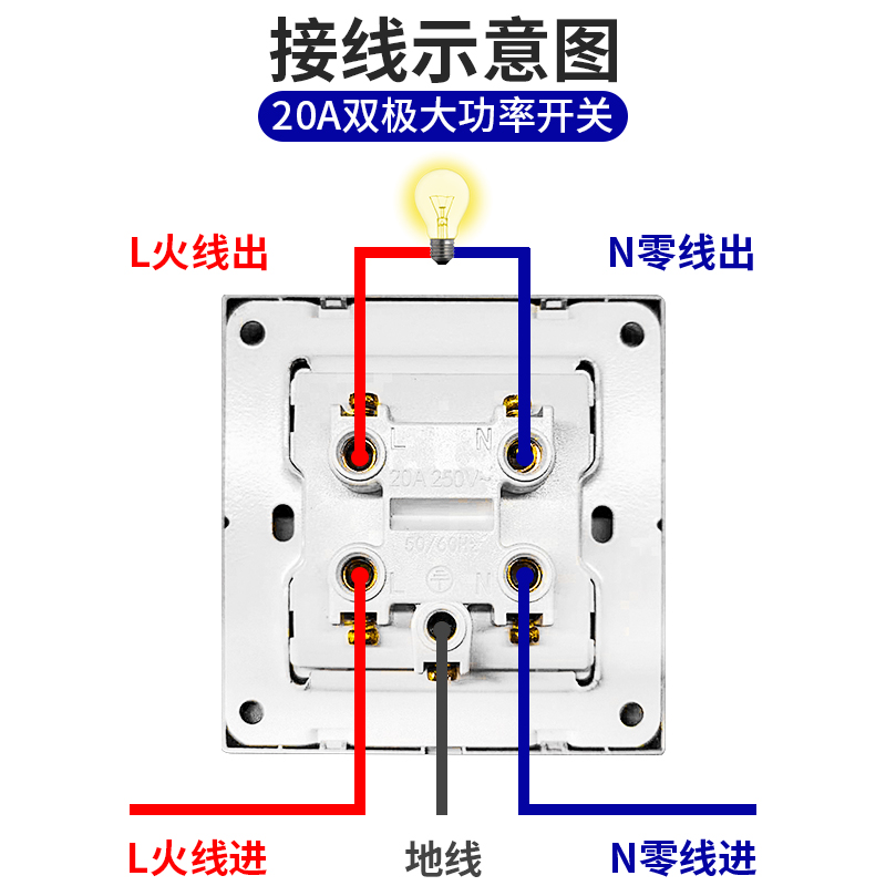 国际电工20A大功率热水器电流开关带指示灯 零火双断86型空调面板 - 图2