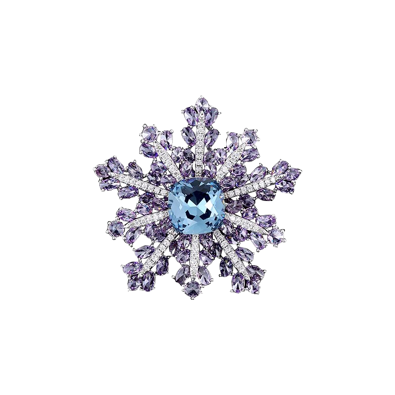 紫罗兰璀璨微镶鹅蓝锆石雪花胸女针精致奢华大衣优雅西装配饰胸花