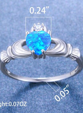新款跨境时尚可爱 纯银蓝色奥宝心形戒指厂家