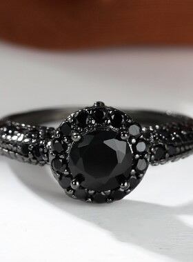 新款跨境shein爆款黑金黑钻大锆石微镶满钻戒指女欧美风热卖厂家