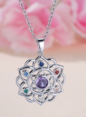 新款shein亚马逊热卖圆形紫色边彩色荷花项链