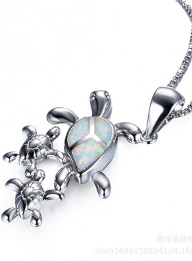 新款饰品跨境欧美首饰项链澳宝吊坠时尚创意蓝色澳宝吊坠项链女