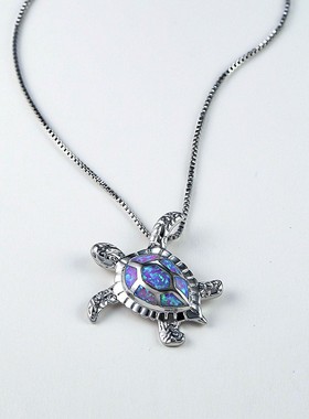 新款欧美风爆款七块蓝色奥宝乌龟项链复古时尚动物锁骨链轻奢吊坠