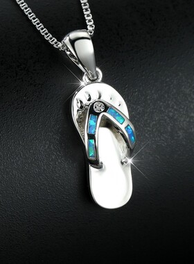 新款跨境小众设计个性人字拖鞋吊坠个性百搭项链 40+4CM