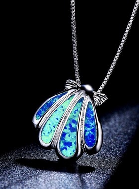 新款欧美时尚蓝色澳宝贝壳项链女气质跨境个性百搭高级感饰品