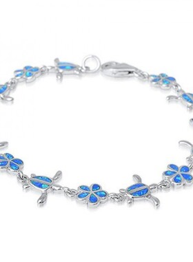 新款跨境SHEIN欧美时尚手链白金蓝澳宝乌龟五瓣花相间手链