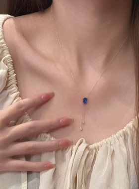 蓝色方糖流苏项链2025新爆款秋冬