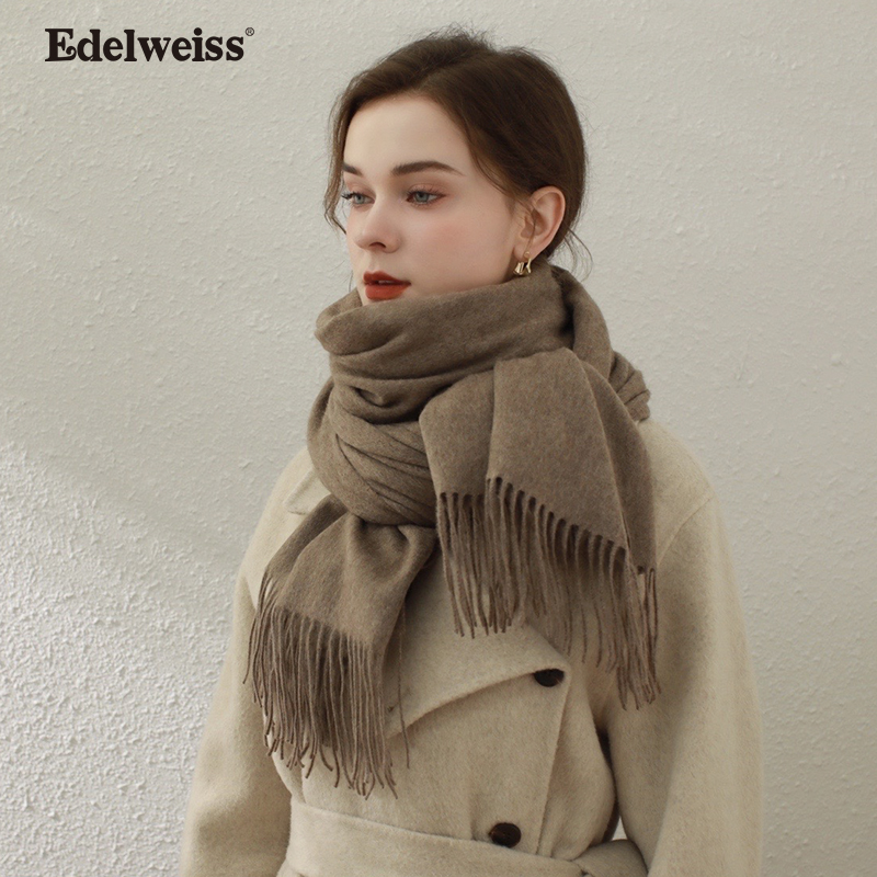 雪绒花Edelweiss秋冬新款羊绒围巾加厚保暖长款情侣围脖送礼礼盒 - 图1