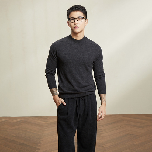 3色可机洗毛衣｜100%美利奴羊毛衫男百搭质感上衣保暖中领微宽松 - 图1