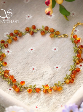 Selenichast浆果宝石项链女配饰设计感装饰锁骨链送女友生日礼物