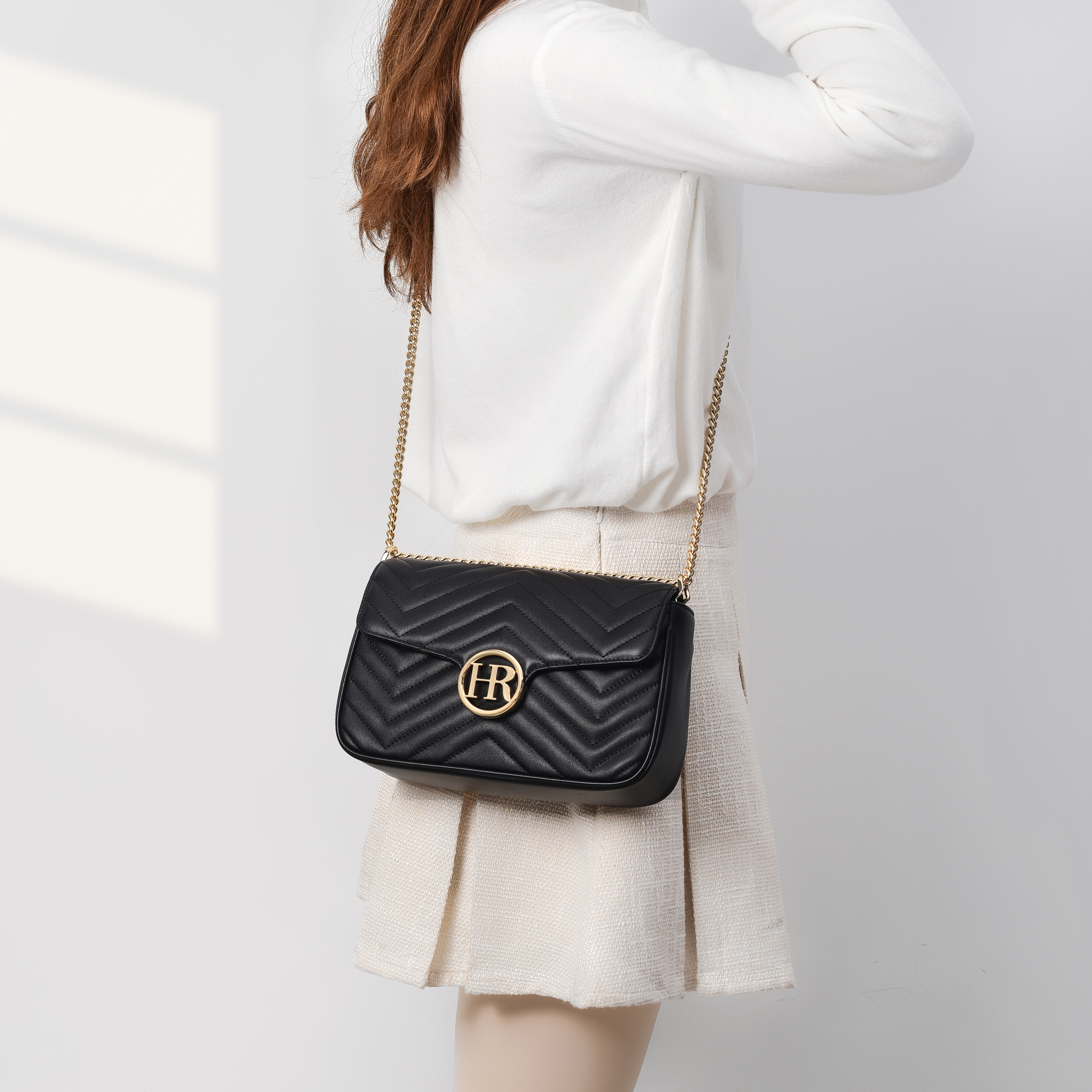 hr赫莲娜包包2025新款轻奢女包时尚高级质感牛皮链条单肩包斜挎包