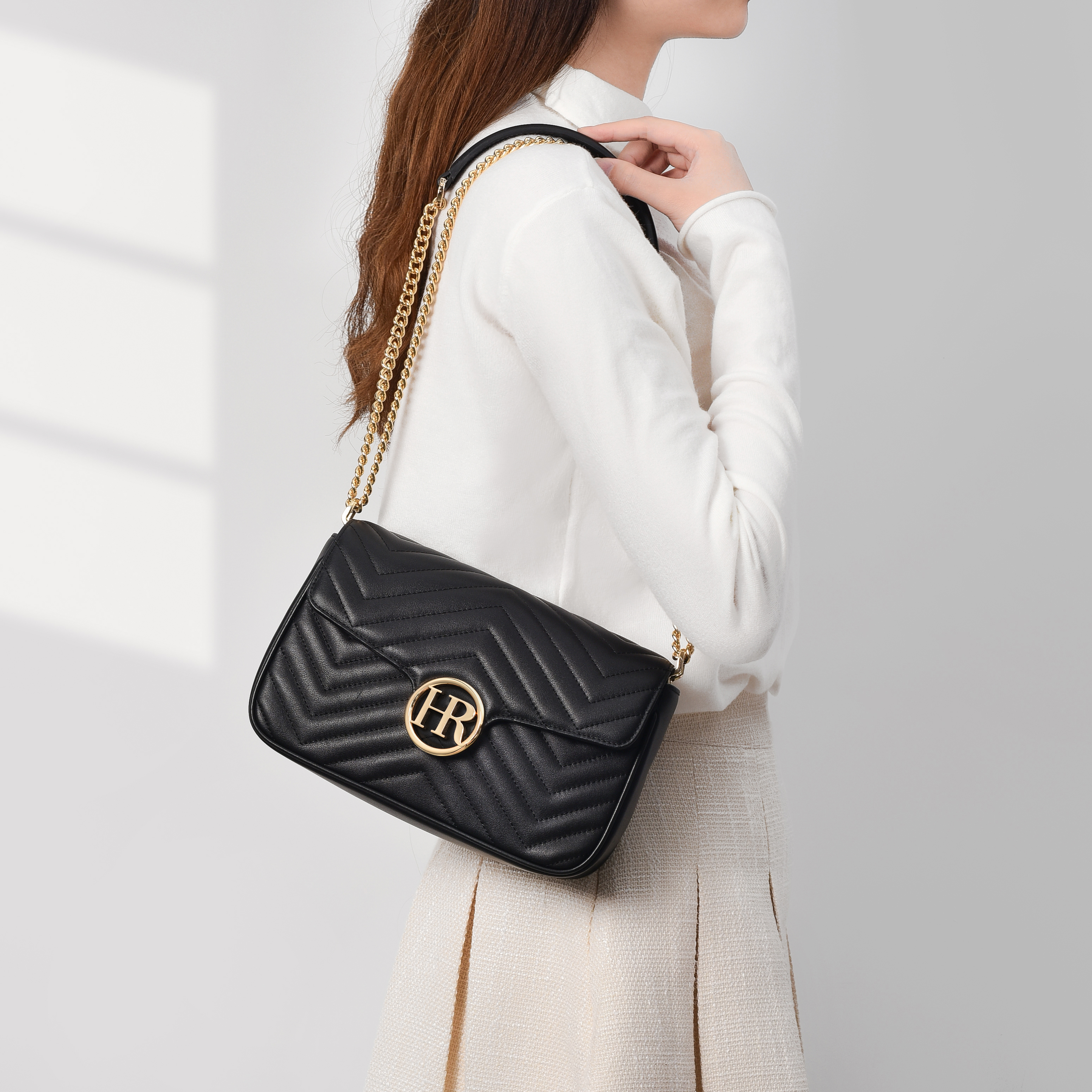 hr赫莲娜包包2025新款轻奢女包时尚高级质感牛皮链条单肩包斜挎包