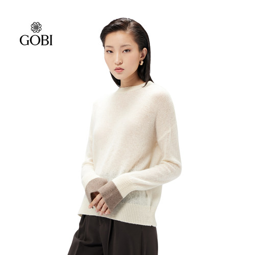 GOBI戈壁春秋纯色时尚高级女士羊绒圆领运动套头上衣针织衫WK779 - 图0