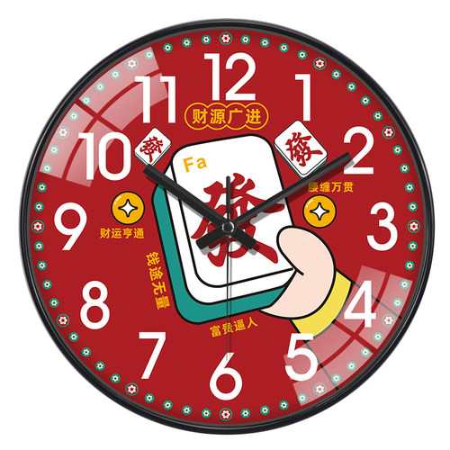 新款麻将馆挂钟网红国潮风棋牌室发财装饰挂墙时钟表创意客厅挂表 - 图3