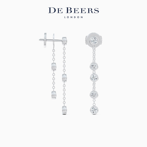【礼物】De Beers 戴比尔斯 Clea 白金五钻耳环 18K金 钻石 耳钉 - 图0