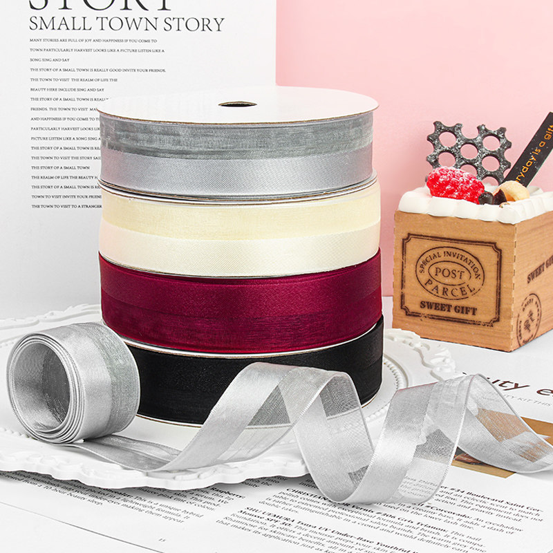 2.5cm半缎半纱丝带蛋糕包装鲜花捆扎手工花束DIY制作伴手礼蝴蝶结,淘宝优惠券,粉丝福利购,淘宝优惠卷