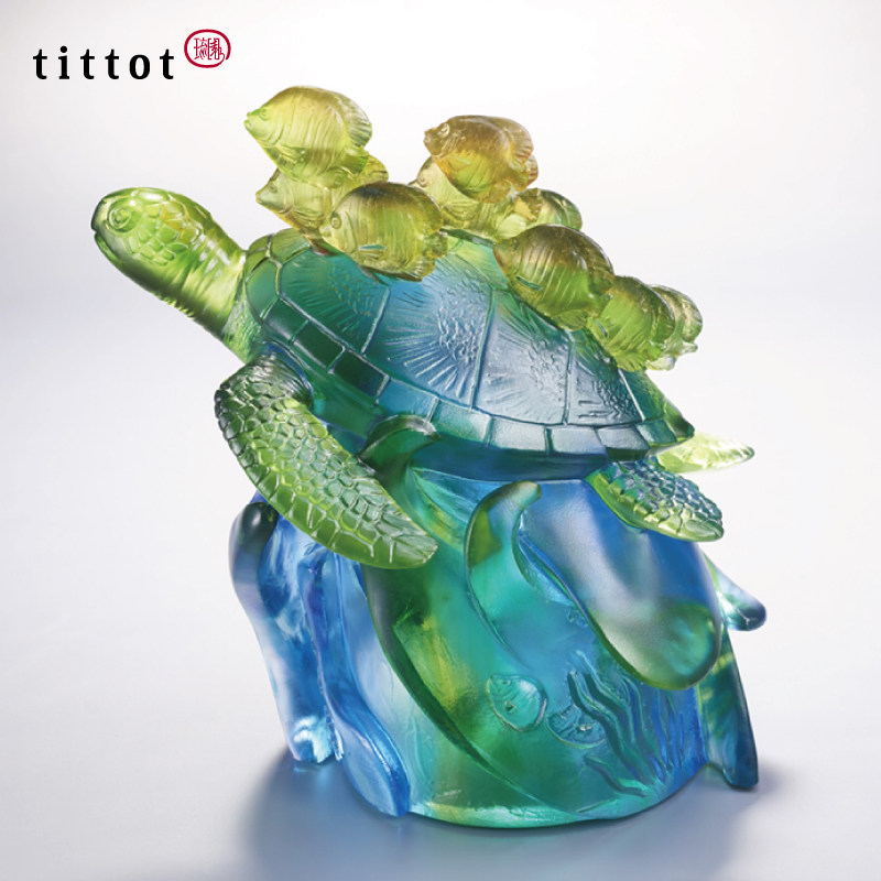 琉园(tittot)作品琉璃龟摆件工艺品畅怀爽飒礼赠国际友人喜乐优游
