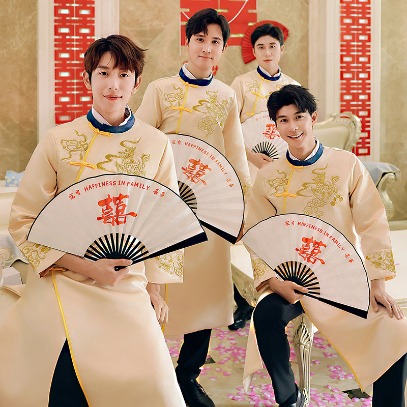 伴郎服中式2025新款兄弟装结婚礼服男士旗袍唐装接亲中国风伴郎团,淘宝优惠券,粉丝福利购,淘宝优惠卷