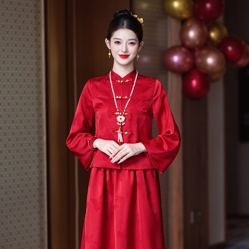 敬酒服新娘订婚2026新款夏季高级感轻奢大码胖mm显瘦旗袍婚礼服裙 - 图2