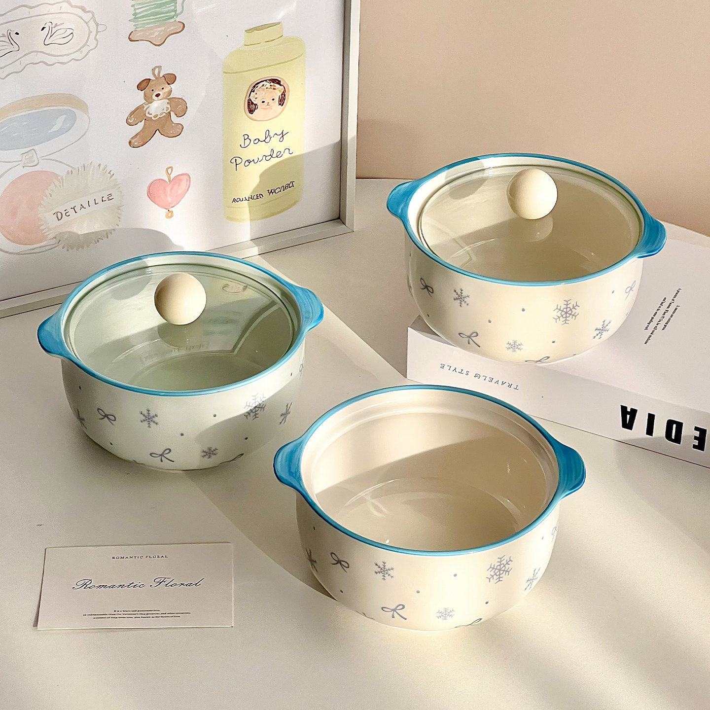 陶瓷泡面碗带盖双耳汤碗学生宿舍家用2026新款方便面碗釉下彩餐具,淘宝优惠券,粉丝福利购,淘宝优惠卷