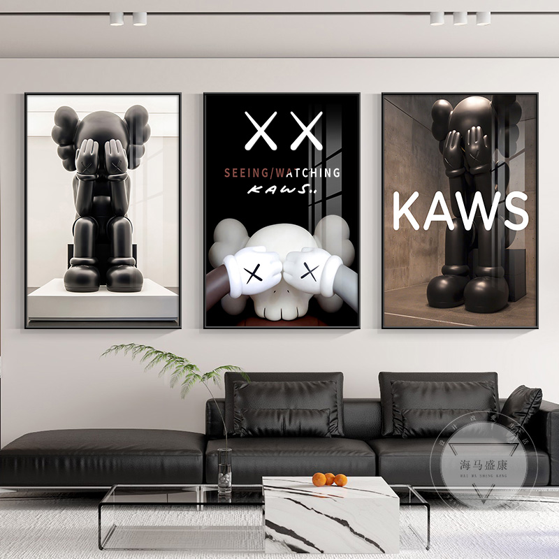潮牌kaws暴力熊客厅装饰画沙发背景墙面壁画轻奢高级感三联画挂画 - 图0