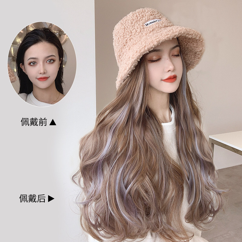 假发帽子一体2025新款秋冬羊羔毛渔夫帽长卷发仿真发自然女全头套,淘宝优惠券,粉丝福利购,淘宝优惠卷