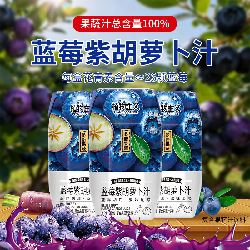 植物主义蓝莓紫胡萝卜汁复合果蔬汁100%果蔬汁饮品整箱210ml*12瓶,淘宝优惠券,粉丝福利购,淘宝优惠卷