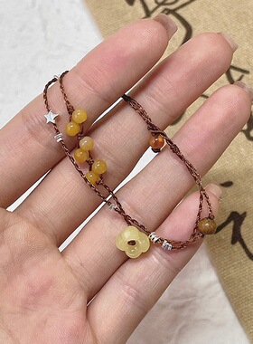 新中式复古仿蜜蜡小桂花手工编织手绳手链女串珠手饰民族风高级感