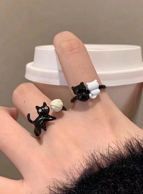 搞怪童趣可爱卡通猫咪戒指女ins小众设计开口指环可爱简约时尚