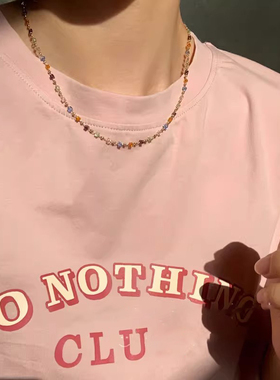彩色水晶串珠项链女锁骨链夏日小众设计感简约choker颈链时尚通勤
