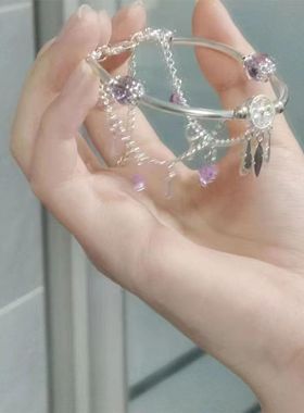 小红书同款捕梦网紫色串珠手链女小众轻奢叠戴手镯生日闺蜜礼物