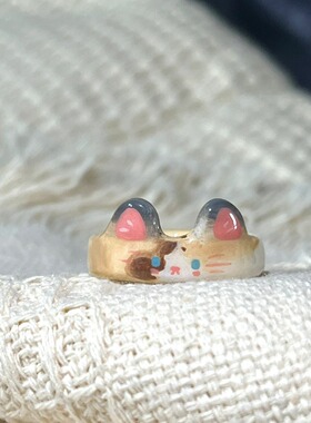 布偶猫戒指女小众ins可爱风食指戒轻奢高级滴胶简约百搭开口戒指