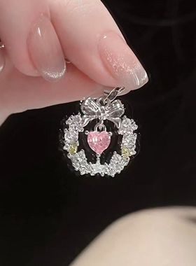 新款爱之花环项链女时尚轻奢百搭生日聚会爱心蝴蝶结锁骨颈链新款