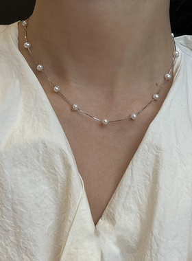 满天星珍珠粒项链手工制经典款锁骨链女精致日常时尚百搭小众饰品