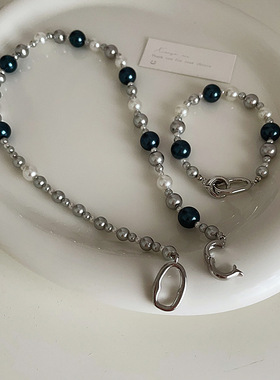 倪妮同款撞色珍珠项链女轻奢高级感简约气质百搭颈联锁骨链毛衣链