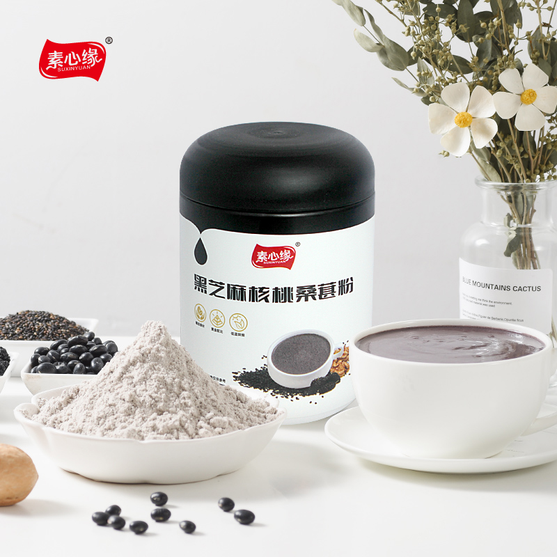 素心缘黑芝麻核桃桑葚罐装黑米黑豆代餐粉营养早餐即食冲饮 - 图0