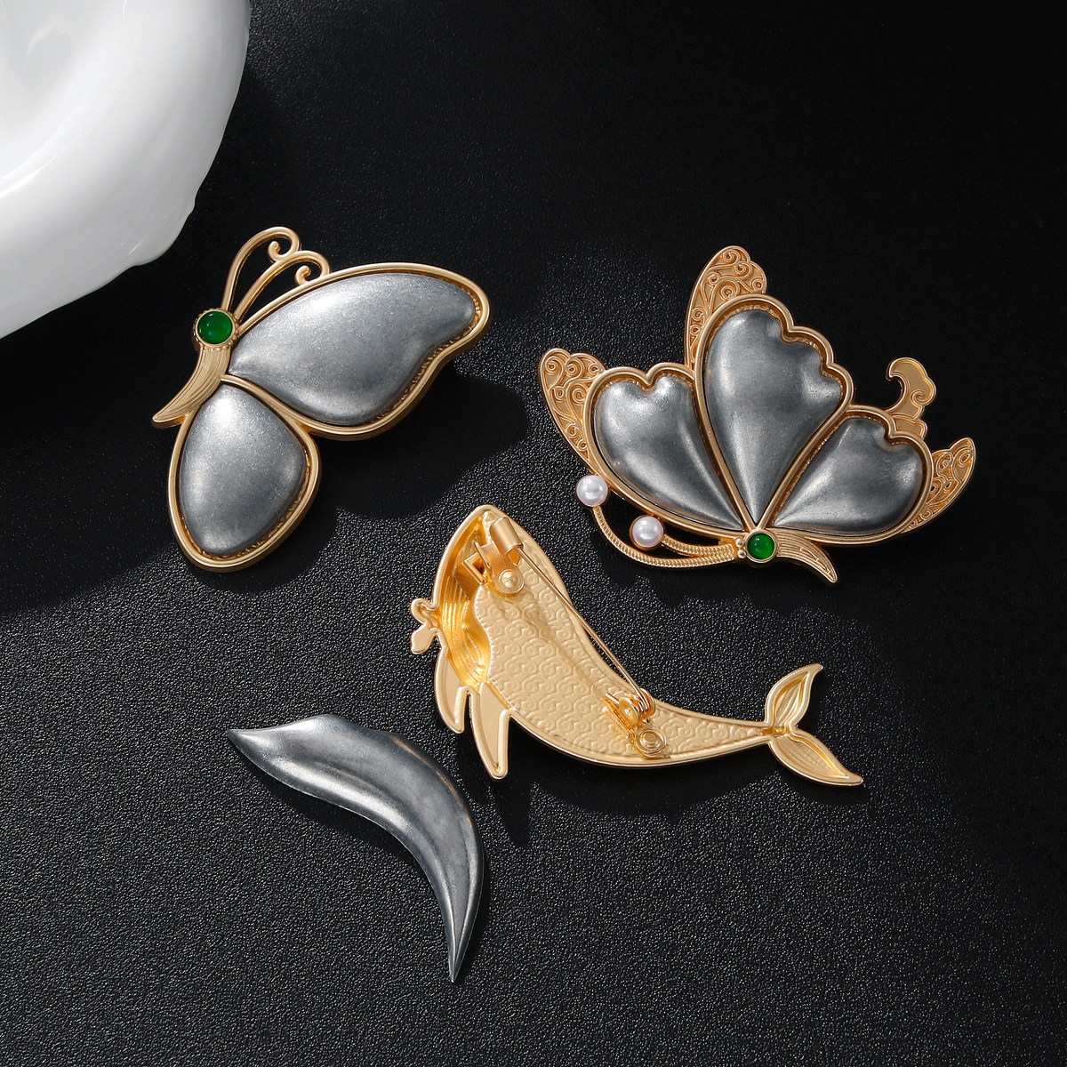 民族风动物宋锦底托带盖胸针女绿水晶蝴蝶热气球多功能别针配饰品,淘宝优惠券,粉丝福利购,淘宝优惠卷