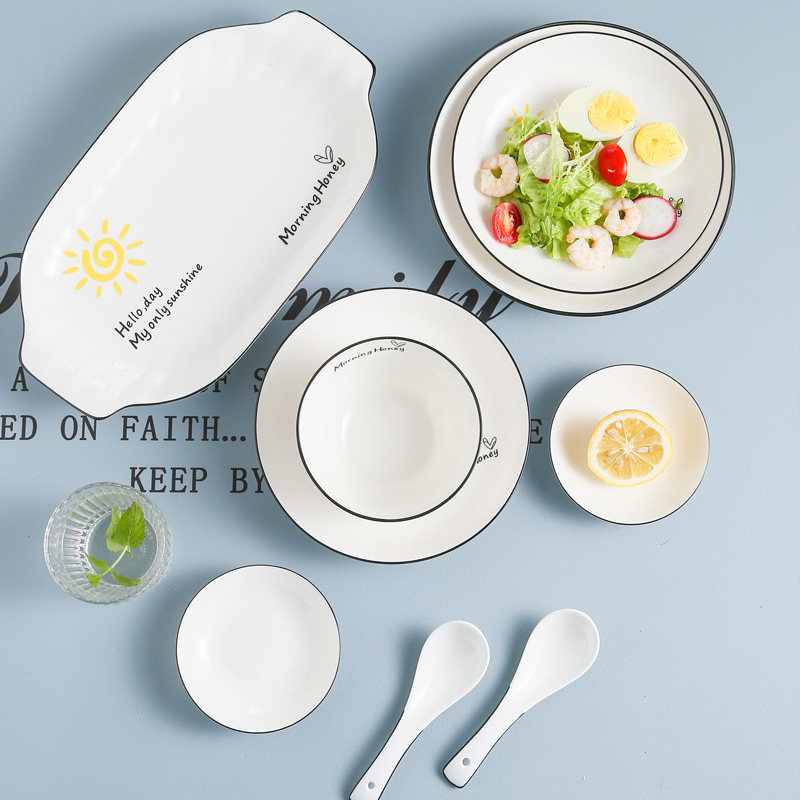 碗盘碗筷碗碟套装北欧家用陶瓷餐具盘子碗创意网红菜盘饭碗具组合