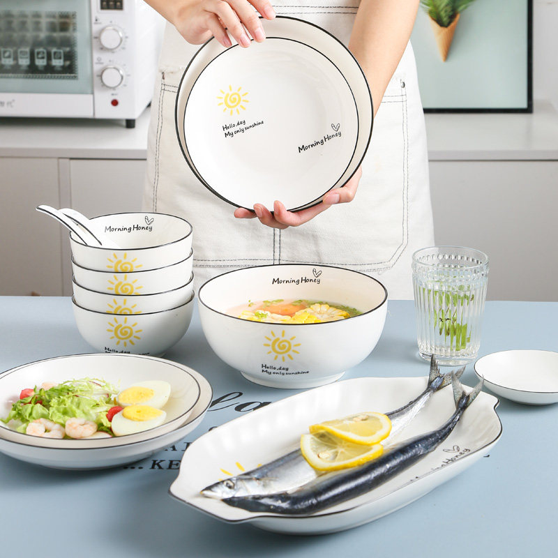 碗盘碗筷碗碟套装北欧家用陶瓷餐具盘子碗创意网红菜盘饭碗具组合