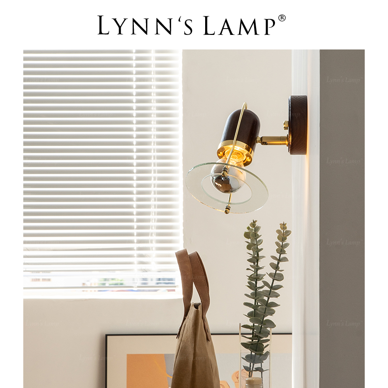 Lynn's立意实木胡桃木色小壁灯日式侘寂床头旋转卧室阅读民宿复古 - 图0